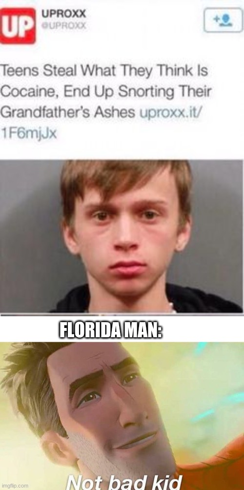 what the | FLORIDA MAN: | image tagged in not bad kid,memes,dank memes | made w/ Imgflip meme maker