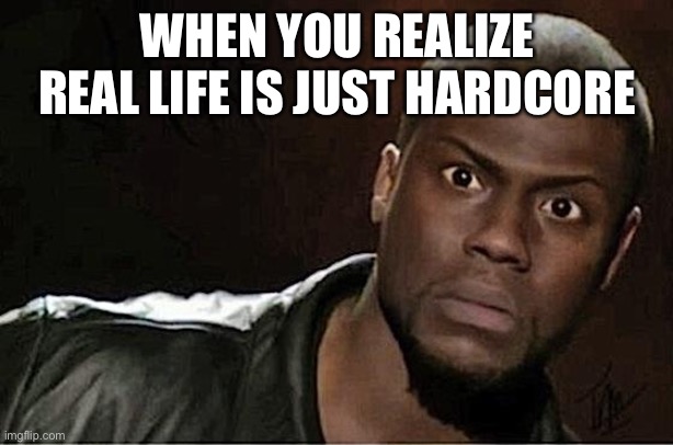 Minecraft | WHEN YOU REALIZE REAL LIFE IS JUST HARDCORE | image tagged in memes,kevin hart | made w/ Imgflip meme maker