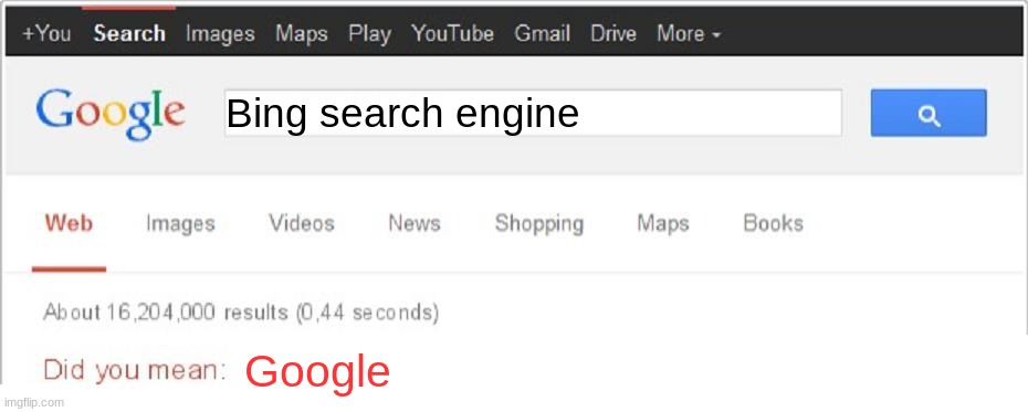 NO BING | Bing search engine; Google | image tagged in did you mean,fun | made w/ Imgflip meme maker