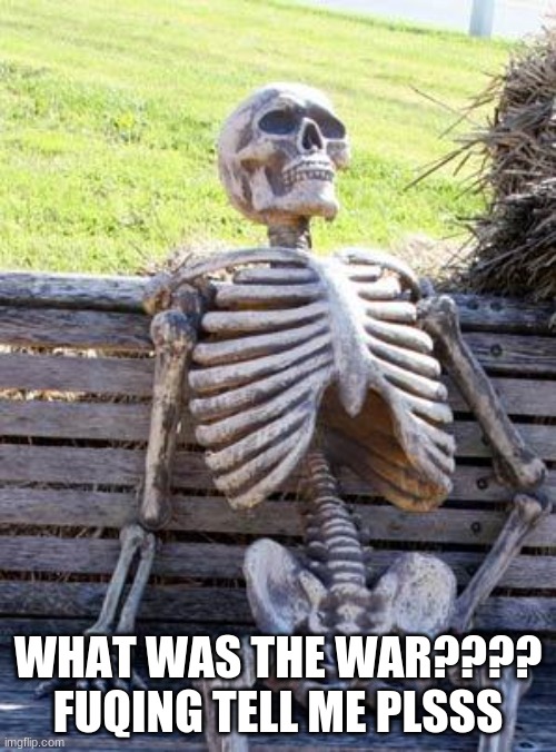 Waiting Skeleton | WHAT WAS THE WAR???? FUQING TELL ME PLSSS | image tagged in memes,waiting skeleton | made w/ Imgflip meme maker
