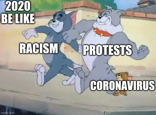 Me and my homies | 2020 BE LIKE; PROTESTS; RACISM; CORONAVIRUS | image tagged in me and my homies | made w/ Imgflip meme maker