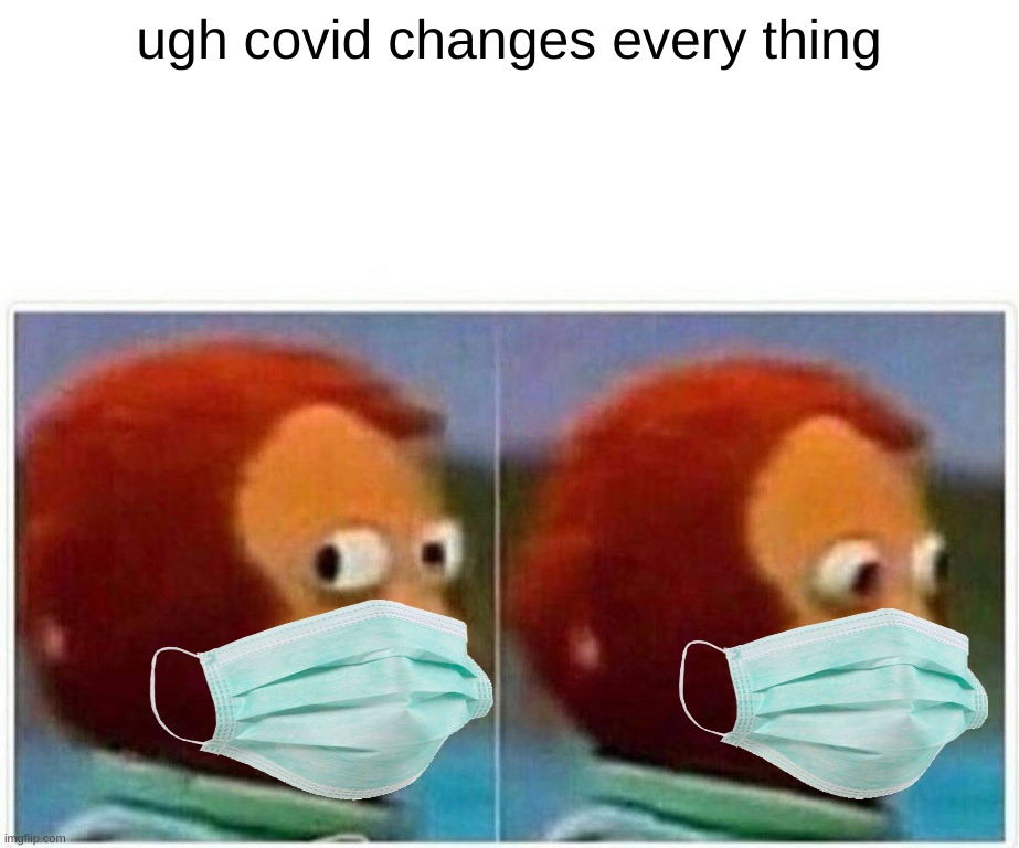 ugh | ugh covid changes every thing | image tagged in memes,monkey puppet | made w/ Imgflip meme maker