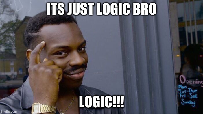 Its just logic bro | ITS JUST LOGIC BRO; LOGIC!!! | image tagged in memes,roll safe think about it,logic,guy | made w/ Imgflip meme maker