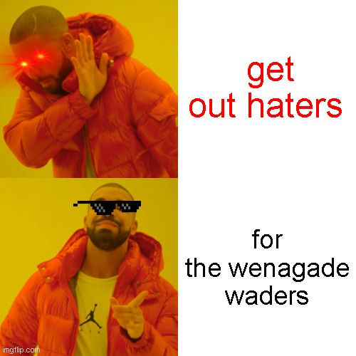 wenagade wader | get out haters; for the wenagade waders | image tagged in memes,drake hotline bling | made w/ Imgflip meme maker