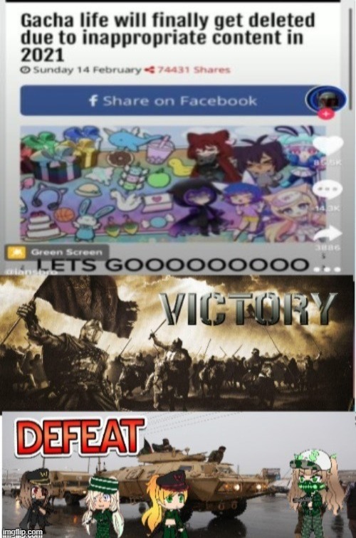 the crusaders fought so they could end the gachas rein of terror..and they won...(thank every crusaders you find) | image tagged in crusader,victory,defeat,gacha life,world war 2 | made w/ Imgflip meme maker