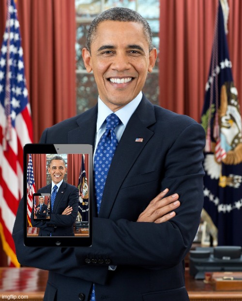 obama watches obama watching obama watch obama | image tagged in obama ipad | made w/ Imgflip meme maker