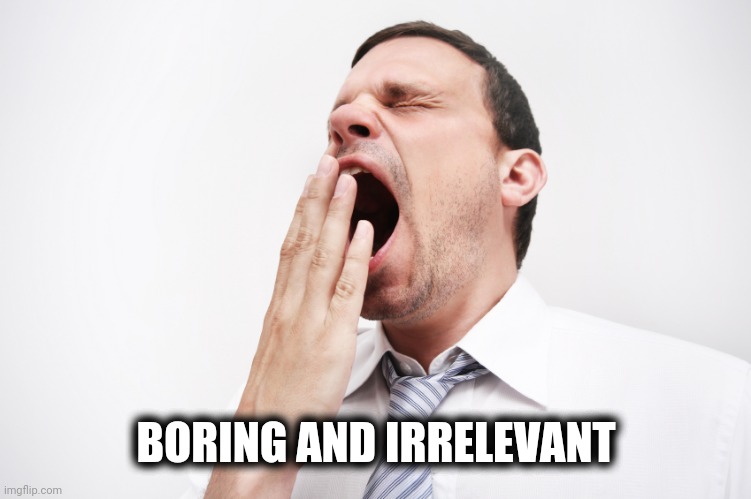 yawn | BORING AND IRRELEVANT | image tagged in yawn | made w/ Imgflip meme maker