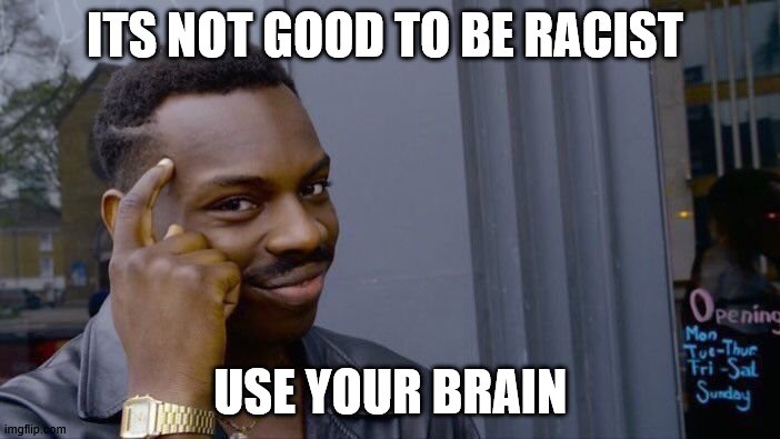 Roll Safe Think About It | ITS NOT GOOD TO BE RACIST; USE YOUR BRAIN | image tagged in memes,roll safe think about it | made w/ Imgflip meme maker