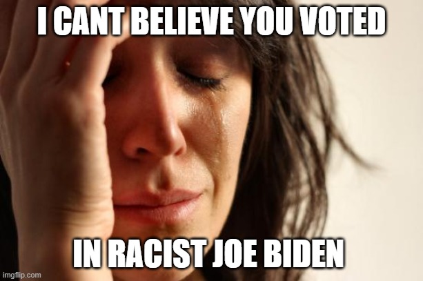First World Problems | I CANT BELIEVE YOU VOTED; IN RACIST JOE BIDEN | image tagged in memes,first world problems | made w/ Imgflip meme maker