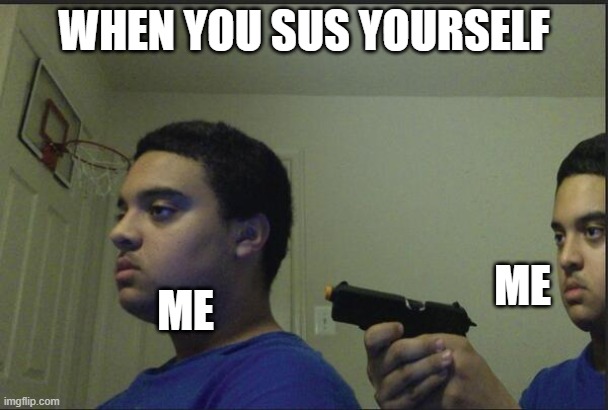 Trust Nobody, Not Even Yourself | WHEN YOU SUS YOURSELF; ME; ME | image tagged in trust nobody not even yourself | made w/ Imgflip meme maker