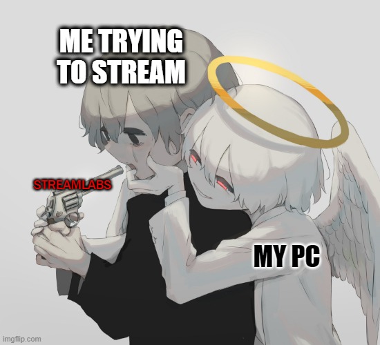 rip | ME TRYING TO STREAM; STREAMLABS; MY PC | image tagged in streamer,gaming | made w/ Imgflip meme maker