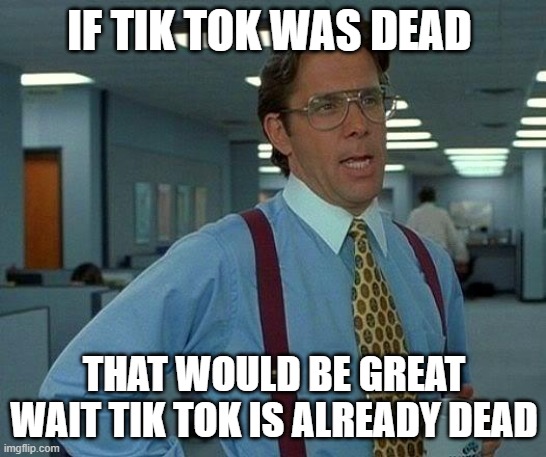 That Would Be Great Meme | IF TIK TOK WAS DEAD; THAT WOULD BE GREAT WAIT TIK TOK IS ALREADY DEAD | image tagged in memes,that would be great | made w/ Imgflip meme maker