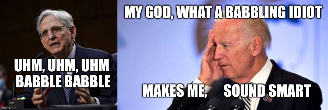 Two Babbling idiots | MY GOD, WHAT A BABBLING IDIOT; UHM, UHM, UHM  BABBLE BABBLE; MAKES ME,      SOUND SMART | image tagged in confused biden,idiots,biden,losers | made w/ Imgflip meme maker