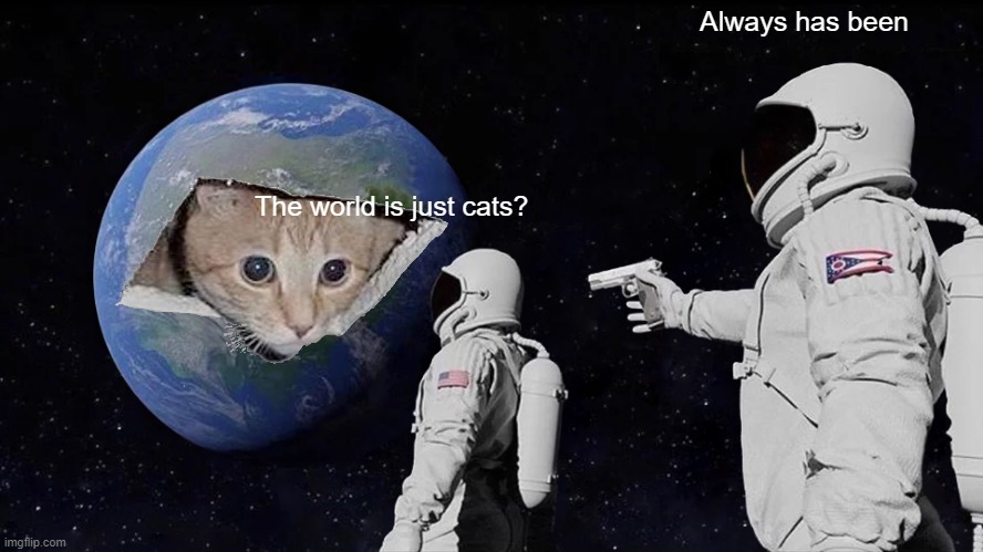 Cats are the world | Always has been; The world is just cats? | image tagged in memes,always has been | made w/ Imgflip meme maker