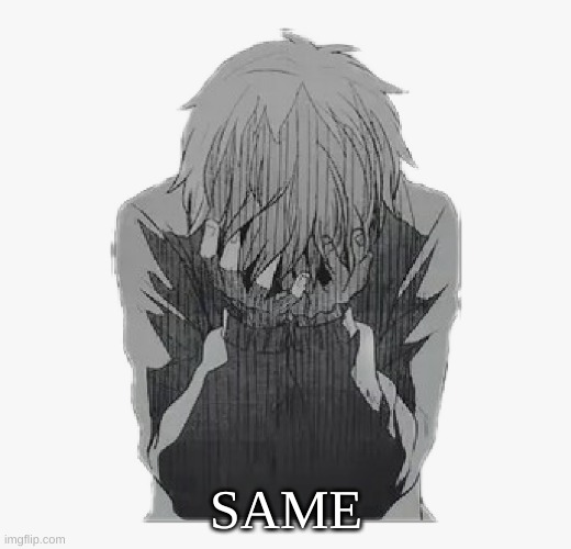 Sad anime boy | SAME | image tagged in sad anime boy | made w/ Imgflip meme maker