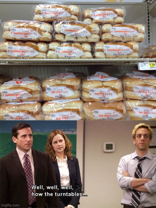 Well, how the tables has turned on the hamburger buns and the hot dog buns | image tagged in how the turntables,buns,you had one job,memes,burger,hot dogs | made w/ Imgflip meme maker