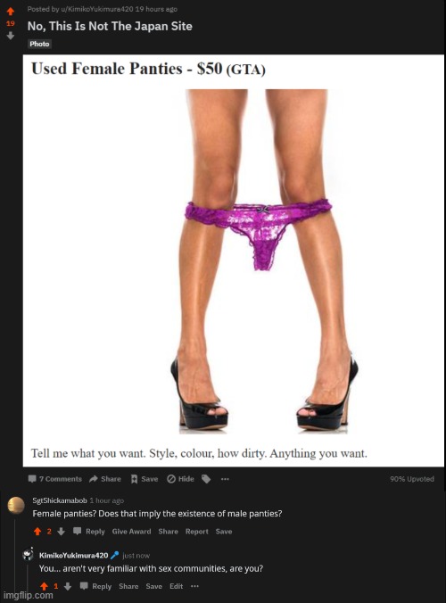 Yes, There Are Male Panties | image tagged in kinky,crackhead,craigslist,panties | made w/ Imgflip meme maker