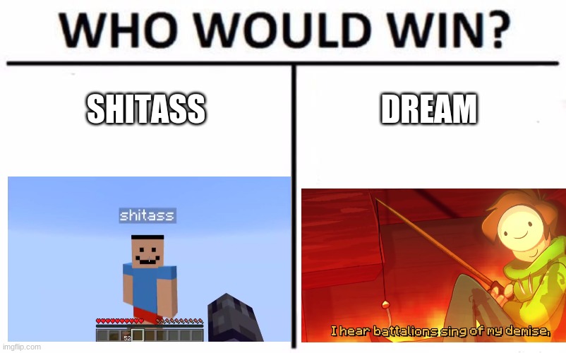 Who Would Win? Meme | SHITASS; DREAM | image tagged in memes,who would win | made w/ Imgflip meme maker