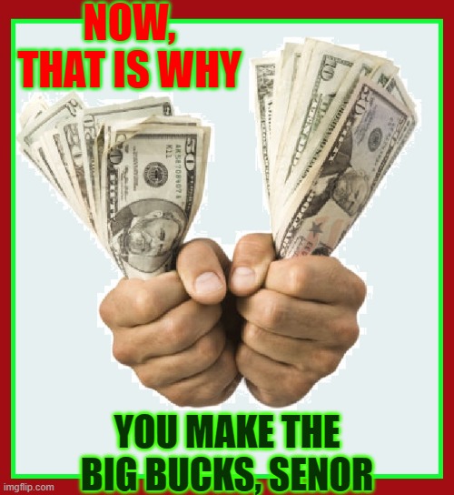 NOW, THAT IS WHY YOU MAKE THE BIG BUCKS, SENOR | made w/ Imgflip meme maker