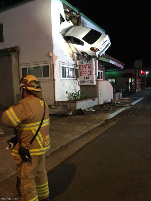 Car crash California second floor | image tagged in car crash california second floor | made w/ Imgflip meme maker