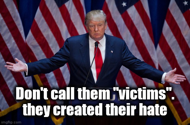 Donald Trump | Don't call them "victims". they created their hate | image tagged in donald trump | made w/ Imgflip meme maker