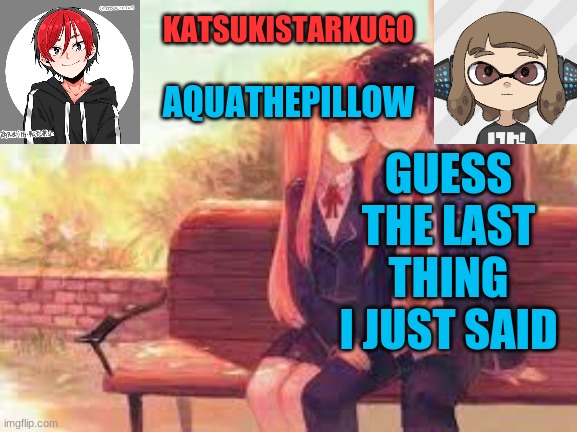 KatsukiStarkugoXAquathepillow | GUESS THE LAST THING I JUST SAID | image tagged in katsukistarkugoxaquathepillow | made w/ Imgflip meme maker