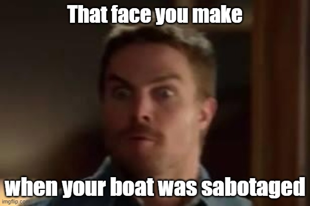 that face | That face you make; when your boat was sabotaged | image tagged in arrow | made w/ Imgflip meme maker