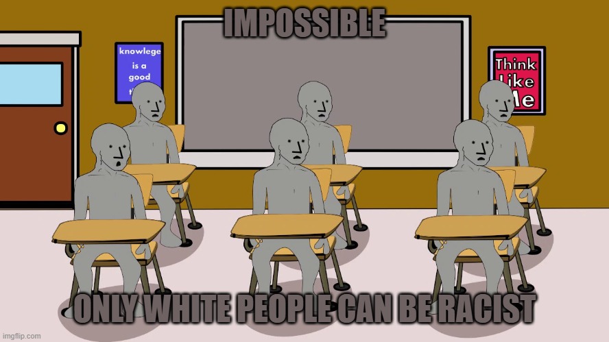IMPOSSIBLE ONLY WHITE PEOPLE CAN BE RACIST | image tagged in npc university | made w/ Imgflip meme maker