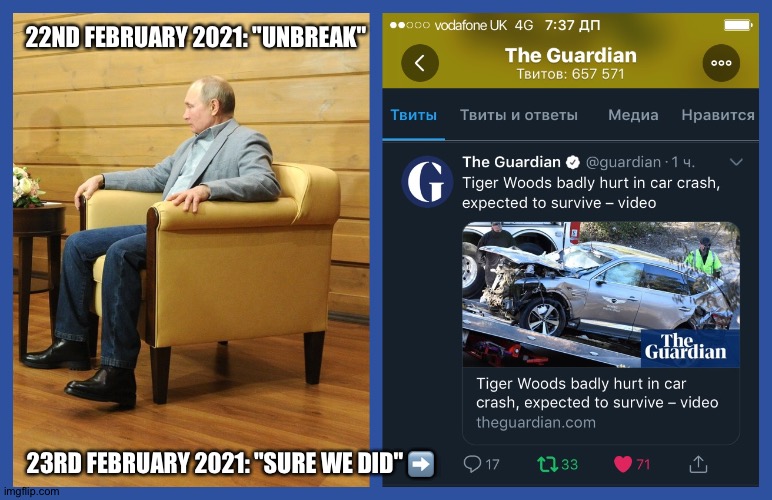 The onset of public penetration versus Waffen SS | 22ND FEBRUARY 2021: "UNBREAK"; 23RD FEBRUARY 2021: "SURE WE DID" ➡️ | image tagged in vladimir putin,putin,obama,code,tiger woods,car crash | made w/ Imgflip meme maker