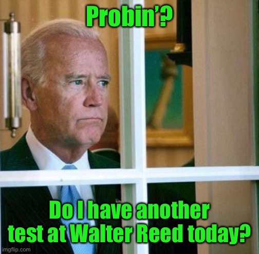 Sad Joe Biden | Probin’? Do I have another test at Walter Reed today? | image tagged in sad joe biden | made w/ Imgflip meme maker