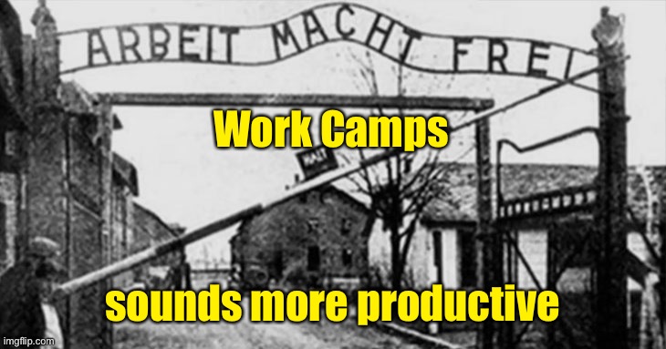 Arbeit macht frei | Work Camps sounds more productive | image tagged in arbeit macht frei | made w/ Imgflip meme maker