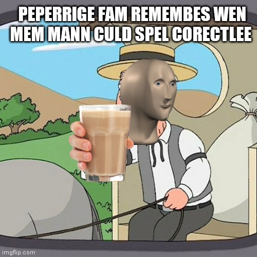Pepperidge Farm Remembers Meme | PEPERRIGE FAM REMEMBES WEN MEM MANN CULD SPEL CORECTLEE | image tagged in memes,pepperidge farm remembers | made w/ Imgflip meme maker