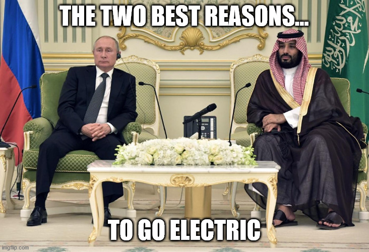 GO ELECTRIC | THE TWO BEST REASONS... TO GO ELECTRIC | image tagged in funny,funny memes,fun,electric,climate change,dictator | made w/ Imgflip meme maker