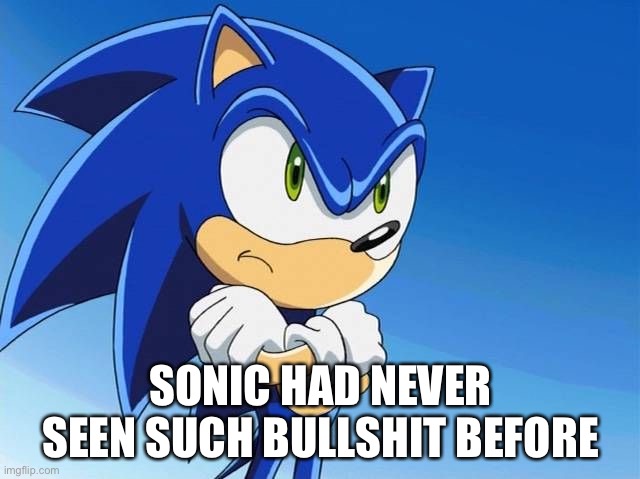 Angry Sonic | SONIC HAD NEVER SEEN SUCH BULLSHIT BEFORE | image tagged in angry sonic | made w/ Imgflip meme maker