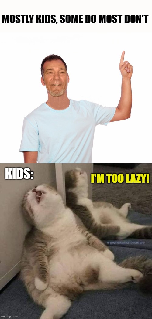 MOSTLY KIDS, SOME DO MOST DON'T KIDS: I'M TOO LAZY! | image tagged in point up | made w/ Imgflip meme maker