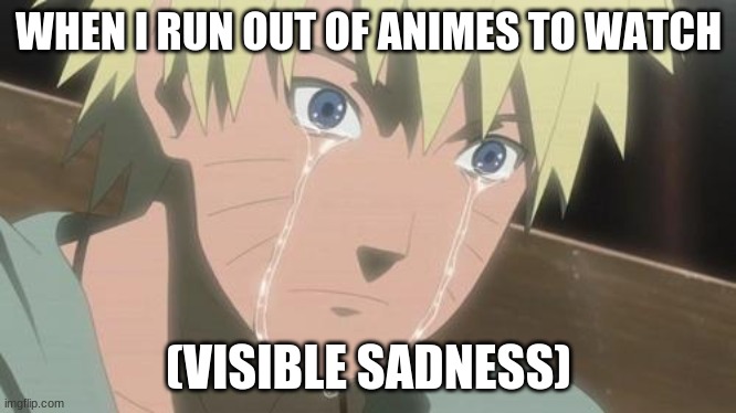 Finishing anime | WHEN I RUN OUT OF ANIMES TO WATCH; (VISIBLE SADNESS) | image tagged in finishing anime | made w/ Imgflip meme maker