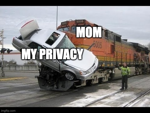Car Crash | MOM; MY PRIVACY | image tagged in car crash | made w/ Imgflip meme maker