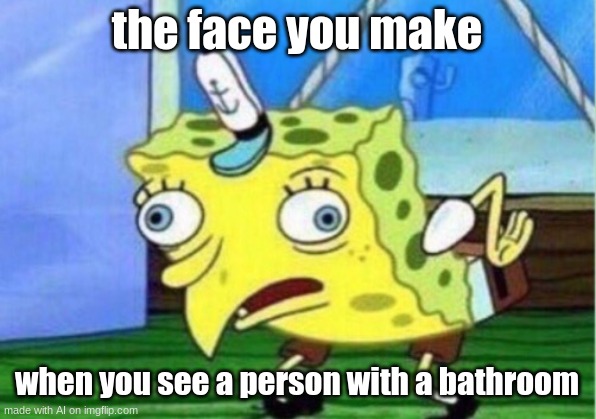 a bathroom? | the face you make; when you see a person with a bathroom | image tagged in memes,mocking spongebob | made w/ Imgflip meme maker