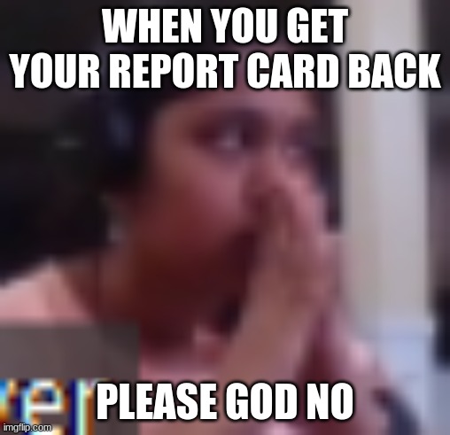 When you get your report card back | WHEN YOU GET YOUR REPORT CARD BACK; PLEASE GOD NO | image tagged in school | made w/ Imgflip meme maker