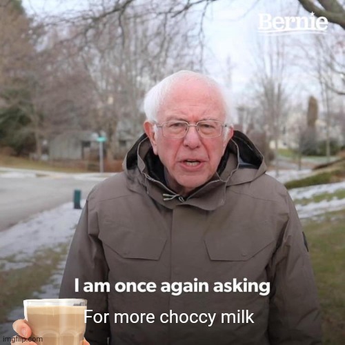 Bernie I Am Once Again Asking For Your Support | For more choccy milk | image tagged in memes,bernie i am once again asking for your support | made w/ Imgflip meme maker