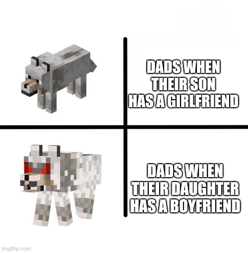 Facts | DADS WHEN THEIR SON HAS A GIRLFRIEND; DADS WHEN THEIR DAUGHTER HAS A BOYFRIEND | image tagged in memes,blank starter pack | made w/ Imgflip meme maker