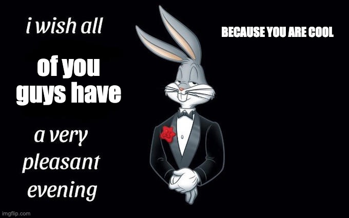 I wish all the X a very pleasant evening | BECAUSE YOU ARE COOL; of you guys have | image tagged in i wish all the x a very pleasant evening | made w/ Imgflip meme maker