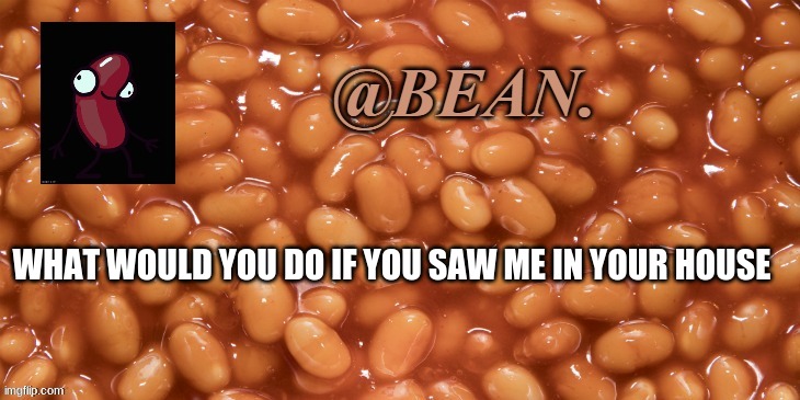 I already know the answer to this | WHAT WOULD YOU DO IF YOU SAW ME IN YOUR HOUSE | image tagged in bean announcement | made w/ Imgflip meme maker