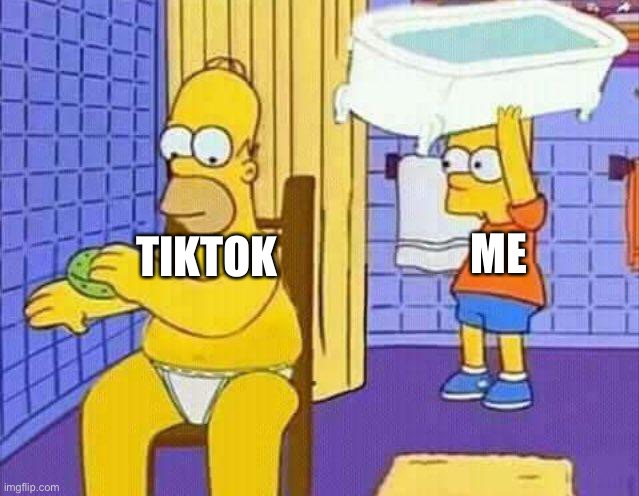 Bart hitting Homer with a bathtub | TIKTOK ME | image tagged in bart hitting homer with a bathtub | made w/ Imgflip meme maker