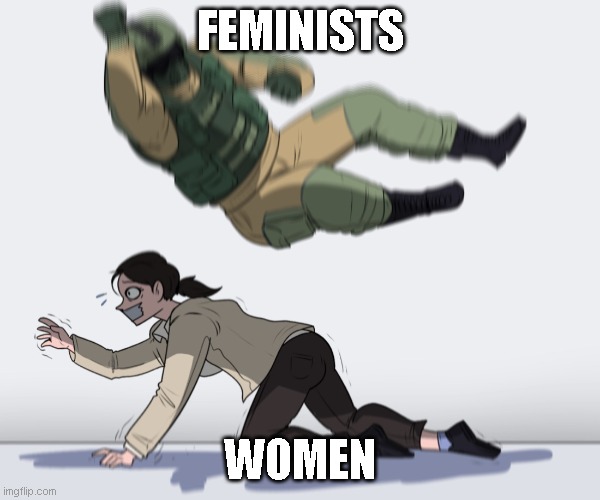 feminism | FEMINISTS; WOMEN | image tagged in rainbow six - fuze the hostage | made w/ Imgflip meme maker