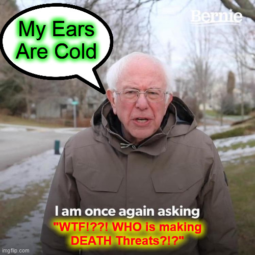 Bernie I Am Once Again Asking For Your Support Meme | My Ears
Are Cold "WTF!??! WHO is making
DEATH Threats?!?" | image tagged in memes,bernie i am once again asking for your support | made w/ Imgflip meme maker