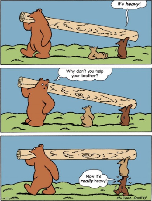 L O G | image tagged in memes,comics,bear,trunk,brother,help | made w/ Imgflip meme maker