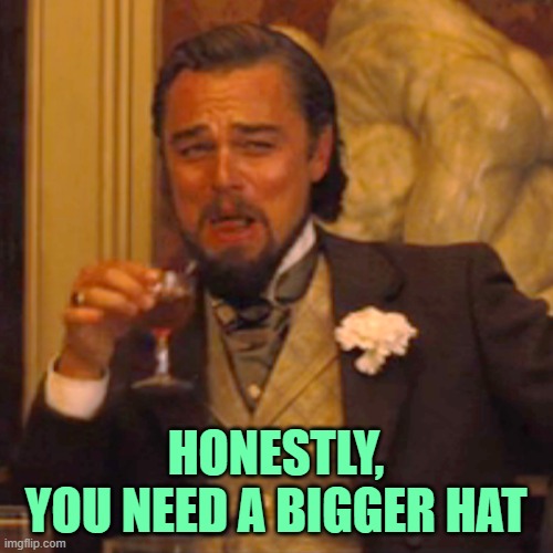 Laughing Leo Meme | HONESTLY,
YOU NEED A BIGGER HAT | image tagged in memes,laughing leo | made w/ Imgflip meme maker