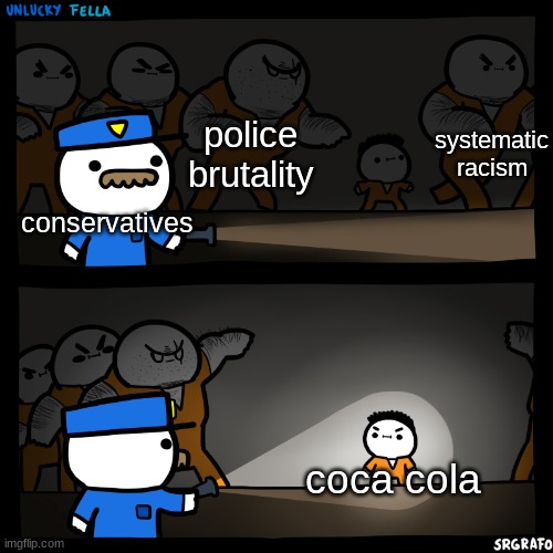 boo hoo hoo coca cola is oppressing me | systematic racism; police brutality; conservatives; coca cola | image tagged in flashlight pointed at child,funny,coca cola,racism,conservative hypocrisy | made w/ Imgflip meme maker