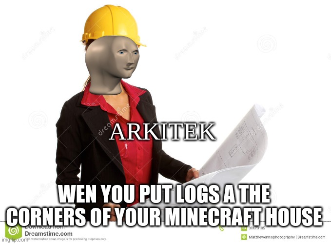 ARKITEK; WEN YOU PUT LOGS A THE CORNERS OF YOUR MINECRAFT HOUSE | image tagged in meme man | made w/ Imgflip meme maker